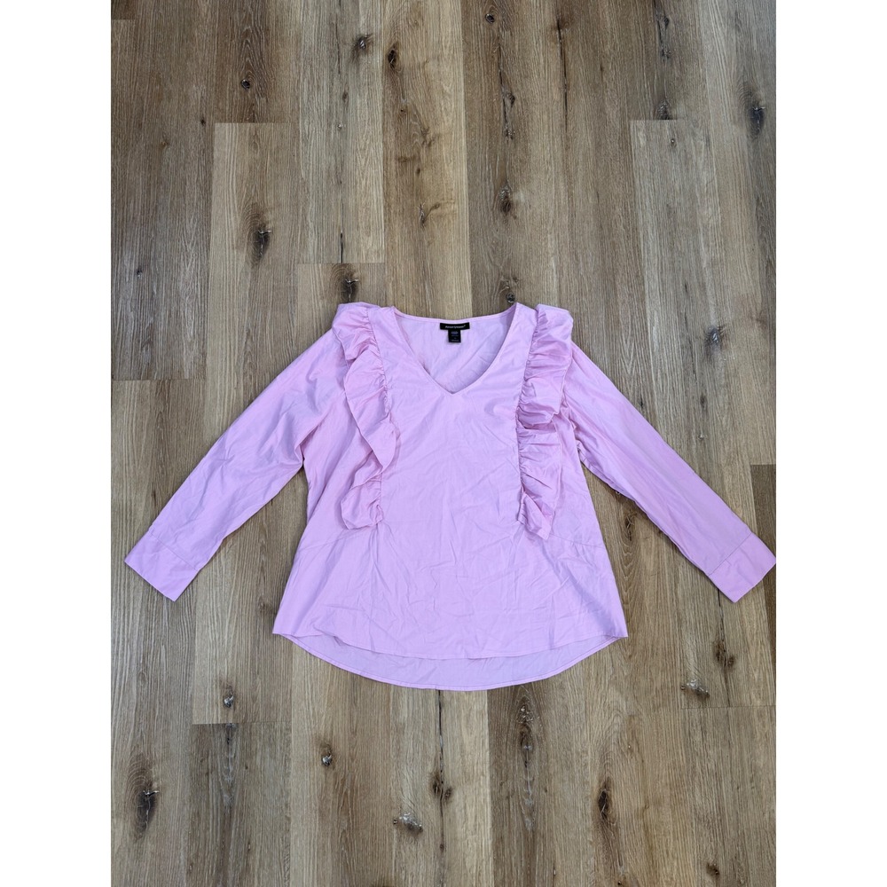 Ashley Stewart Blouse Women 18 Pink Lilac Ruffle V-Neck Long Sleeve Side Zip Top